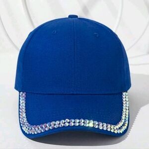 SALE Blue Baseball Cap Gorgeous  Rhinestone Trim